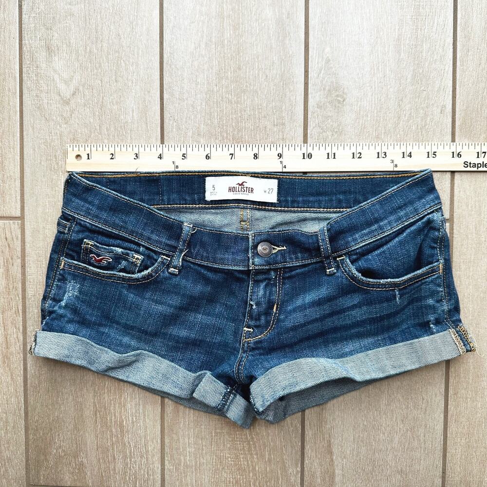 VTG Y2K Hollister Micro Mini Denim Booty Shorts Size 5/27 Rolled Hem Festival 90 - Picture 5 of 7